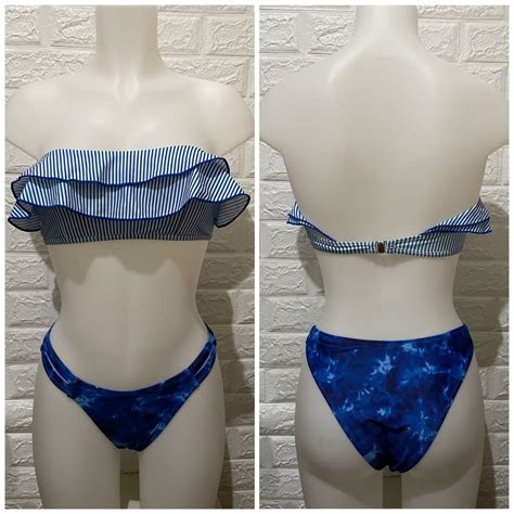 BLUE RUFFLE TUBE BIKINI TWO PIECE Women S Fashion Swimwear Bikinis Swimsuits On Carousell