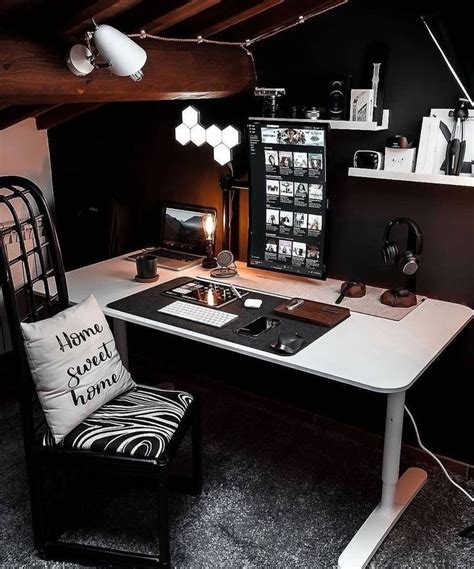 Dark Aesthetic Desk Setup On The Attic Little Nook For Working From Home In 2021 Home Office