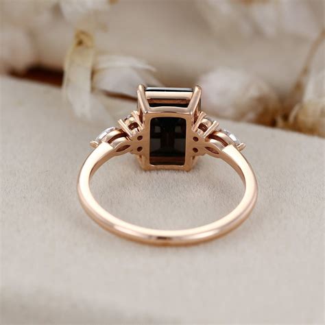 Carat Emerald Cut Black Onyx And Moissanite Cluster Ring In K Rose