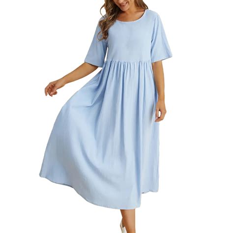 Yuhaotin Female House Dresses For Older Women Loose Cotton And Linen
