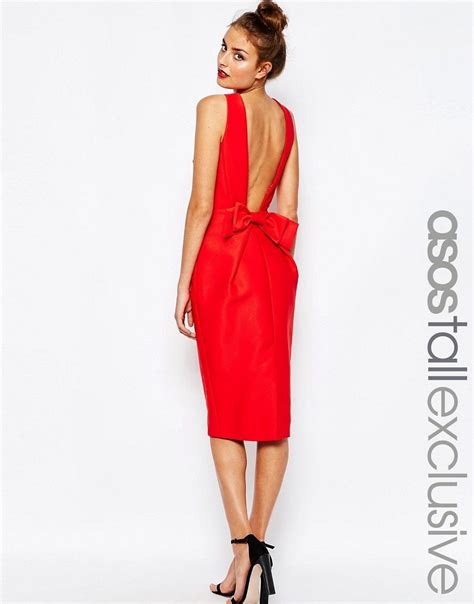 Asos Tall Structured Pencil Dress With Bow Back At Bow Back
