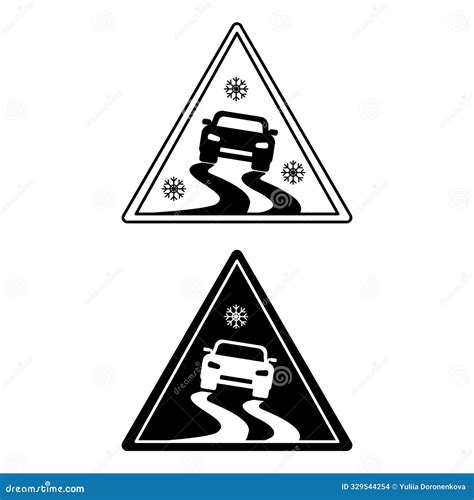 Slippery Road Traffic Warning Sign Vector Red Triangle Board Road