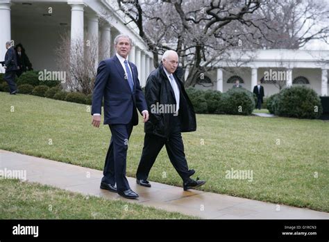 Us President George W Bush Walks With Vice President Dick Cheney To The Motorcade On The South