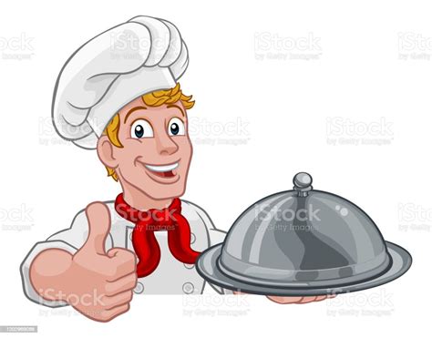 Chef Holding Plate Platter Sign Cartoon Stock Illustration Download Image Now Chef Mascot