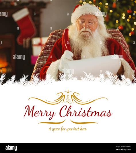 Santa claus writing his list with a quill against border Stock Photo ...