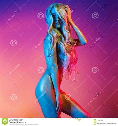 Nude Blonde In Colorful Light Stock Image Image Of Hairs Club 91669565