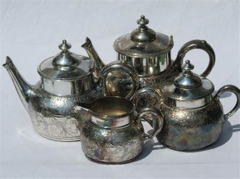 Antique Art Nouveau Embossed Flower Tea Coffee Set Meriden Silver