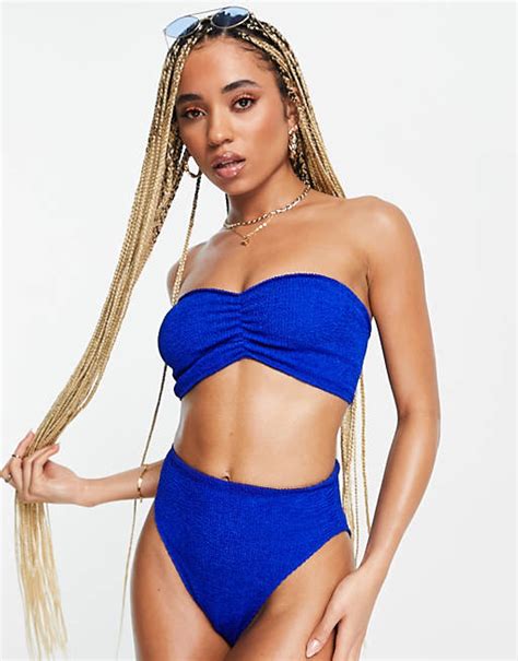 Asos Design Mix And Match Trägerloses Bikinioberteil In Kobaltblau Mit Raffung Und