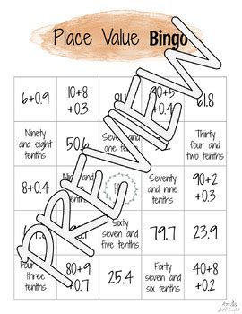 Decimal Place Value Bingo Game Tenths By Hope And Hot Chocolate