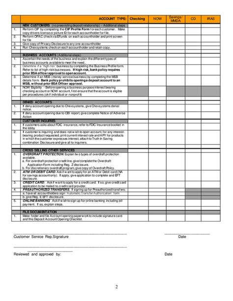 Deposit Account Opening Checklist In Word And Pdf Formats Page 2 Of 2