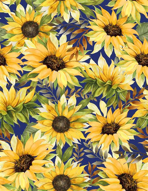 59 7711 Large Sunflowers Navy Oasis Fabrics