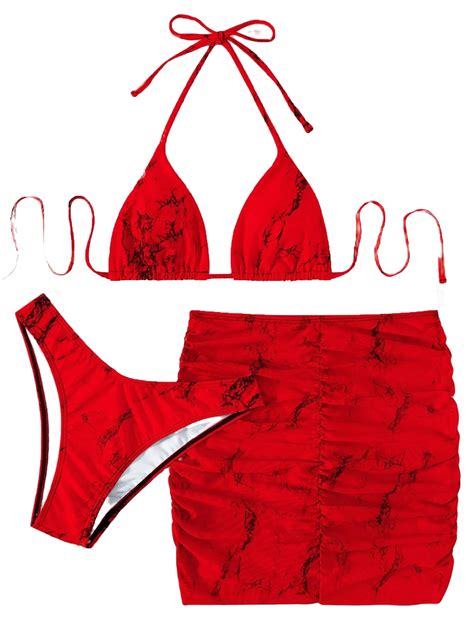 Women S Sexy Tie Dye Halter Red Bikini Sets L Walmart