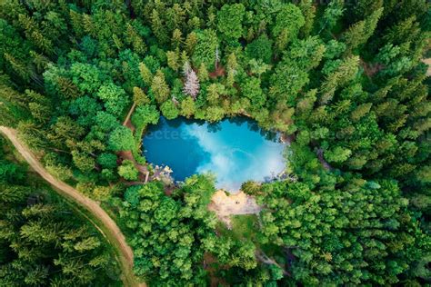 Aerial View Of Blue Colored Forest Lake In Poland 21793029 Stock Photo