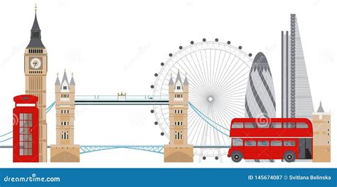 London Skyline Vector Illustration London Famous Sightseenigs Stock