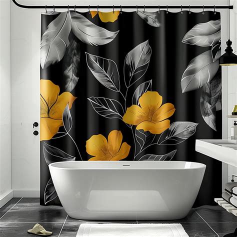 Modern Black And White Floral Shower Curtain With Hyperrealistic