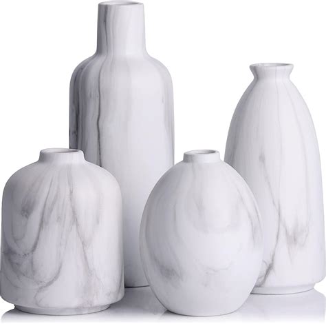 Small White Marble Ceramic Vase Set Of 4 Modern Farmhouse Home Décor Accents