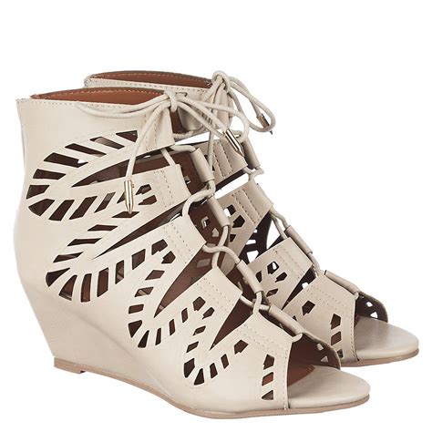 SHIEKH Couture Lace Up Wedge Sandal COUTURE BEIGE Shiekh