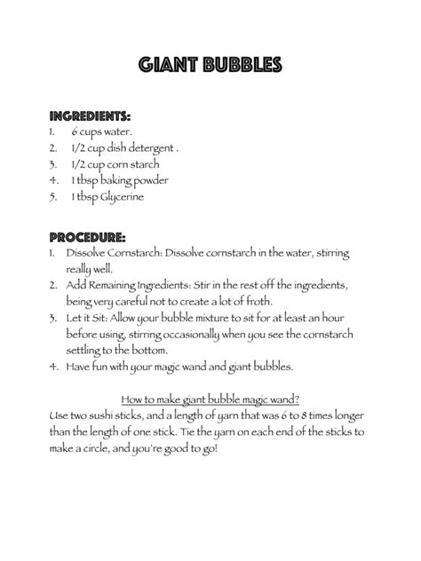 Giant Bubbles Pdf Pdf Corn Starch Maize