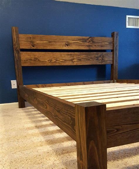 Solid Wood Platform Bed With Headboard | Etsy | Diy headboard wooden ...