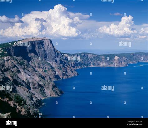 Usa Oregon Crater Lake National Park Thunder Clouds Float Over Llao