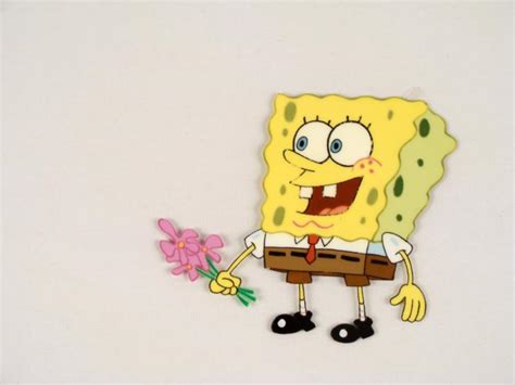 Excited Spongebob Original Animation Art Cel Flowers