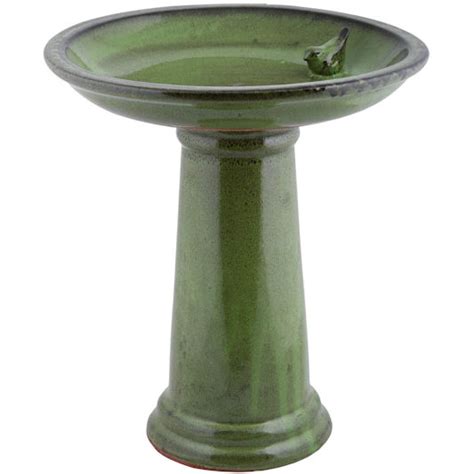 Ceramic Bird Bath with Stand: Smooth, Glazed Pedestal - Bird Barn