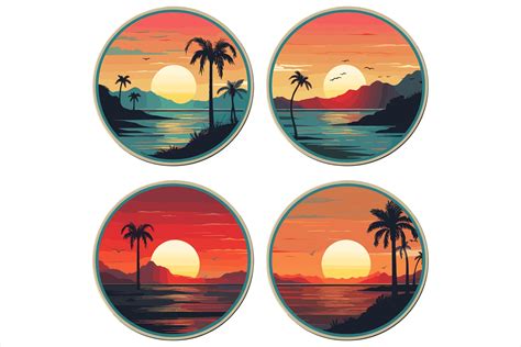 Sunset Beach Sticker Brush Vector Graphic By Md Abdul Momin · Creative