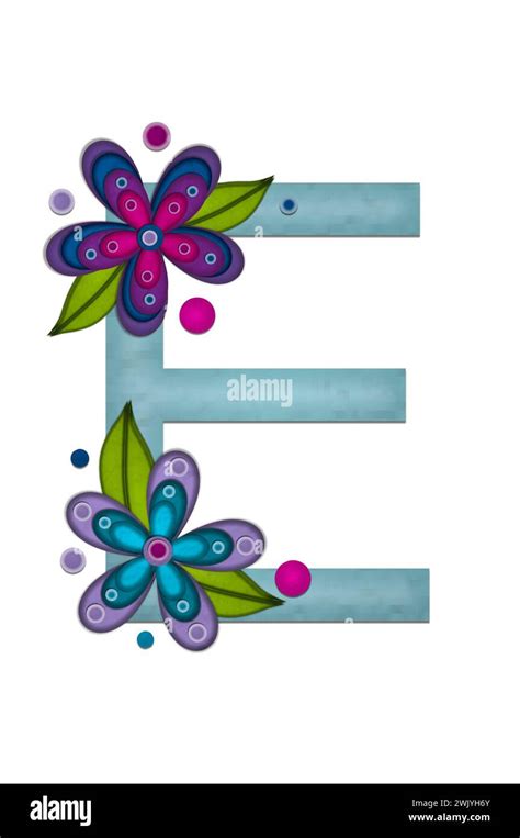 Teal Colored Letter E Paper Style Letters Are Decorated With Colorful