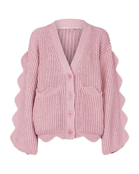 Stella Mccartney Pink Knitted Button Down Scalloped Detail Cardigan