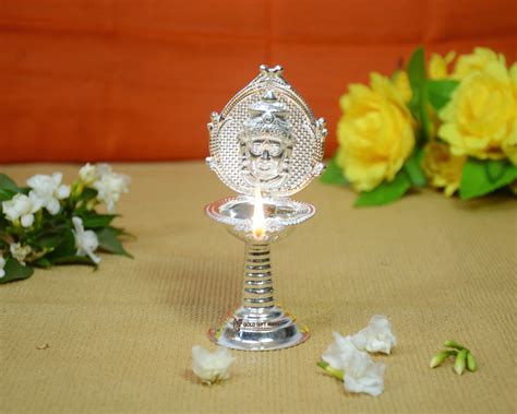 GoldGiftIdeas Silver Plated Dhan Lakshmi Diya For Pooja Room Return