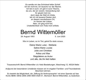 Traueranzeigen Von Bernd Wittem Ller Noz Trauerportal