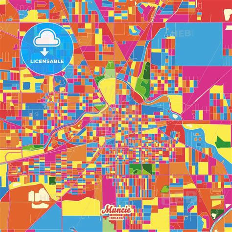 Muncie Indiana United States Crazy Colorful Map Print Template In 2022 Colorful Map Map