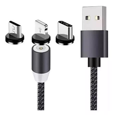 Cabo Magnético Carregador 3 Em 1 Micro Usb Tipo C Lightning Capas