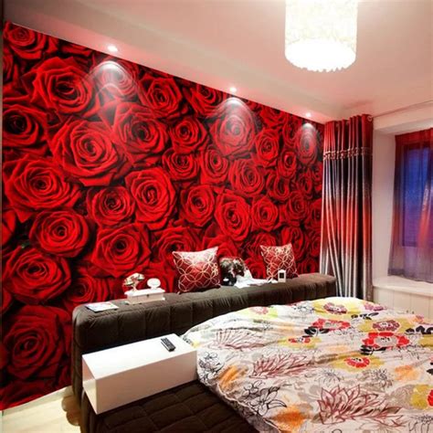 Wholesale Romantic Red Rose Flower Murals 3d Wall Mural For Bedding