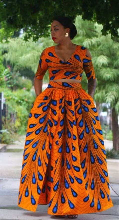 Orange African Print Long Dress | Dashiki Dress for Sale | Africa Blooms