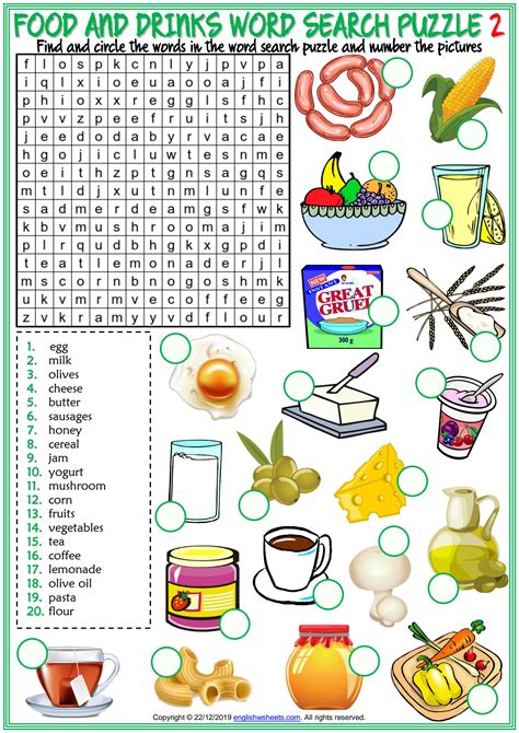 Solution Food And Drinks Vocabulary Esl Word Search Puzzle Worksheets