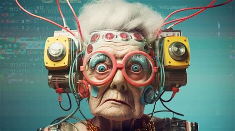 Premium Photo Funky And Strange Grandma Cyborg Robots