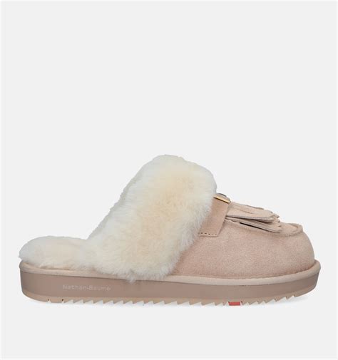 Nathan Baume Beige Wollen Pantoffels Dames Pantoffels Online Op