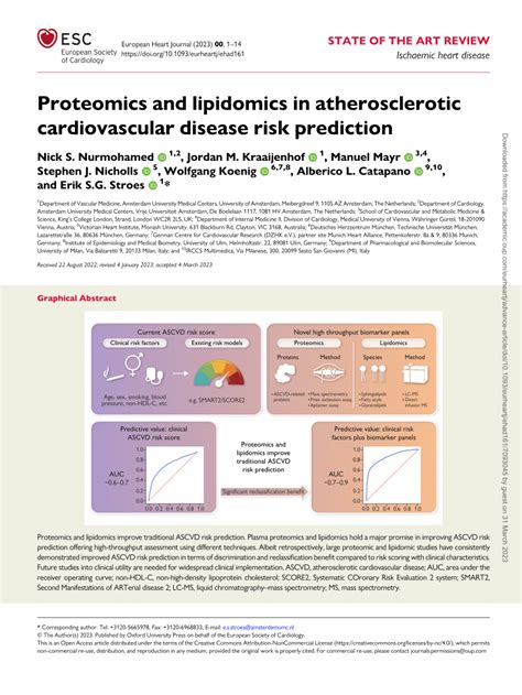 Pdf Proteomics And Lipidomics In Atherosclerotic Cardiovascular Disease Risk Prediction