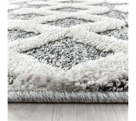 Tapis Salon 200x290 Tissé Gris Et Blanc Rectangle Motif Scandinave