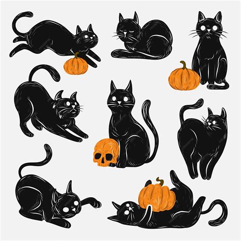 Free Vector | Hand drawn halloween black cats collection