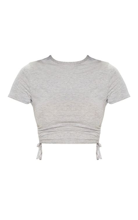 Grey Jersey Ruched Side Crop T Shirt Crop Top Outfits Cute Crop Tops Crop Tshirt