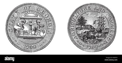 Great Seal Of The State Of Georgia Usa Vintage Engraving Old Engraved