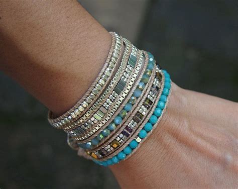 5 Times Wrap Bracelet Blue Crystal Beaded Mix Boho Bracelet Bohemian