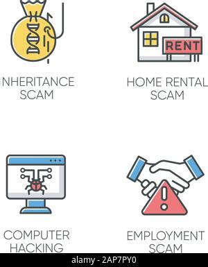 Scam Types Color Icons Set Malware Investment Rental Schemes