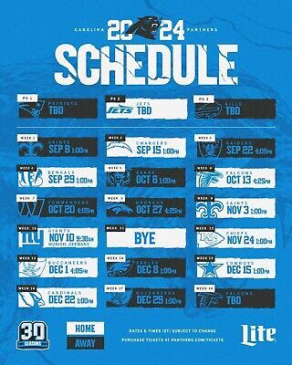 Carolina Panthers 2024 Season Schedule NFL 8x10 Photograph Print EBay