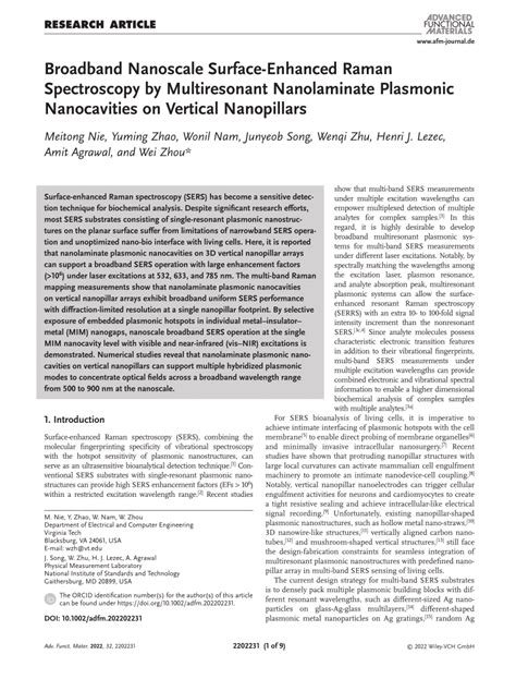 Broadband Nanoscale Surface‐Enhanced Raman Spectroscopy by ... 