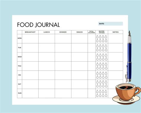 Weekly Food Journal Printable Meal Planner PDF Weekly Weight Loss