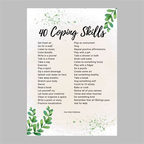 Coping Skills Printable Counseling School Counseling Stress