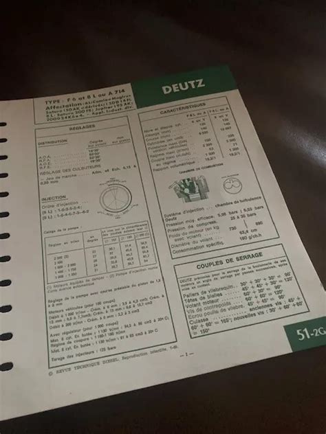 FICHE TECHNIQUE RTD Moteur DEUTZ F6 F8 A714 monté sur Camions